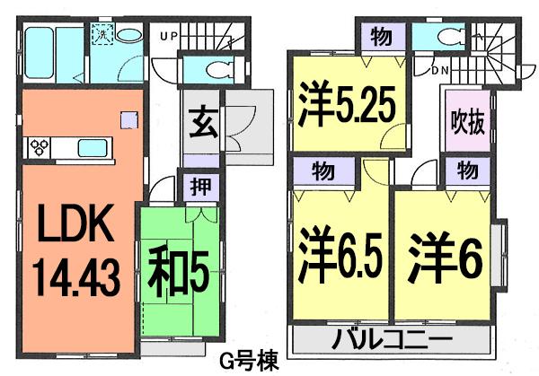 Floor plan. (G Building), Price 34,900,000 yen, 4LDK, Land area 93.09 sq m , Building area 91.7 sq m