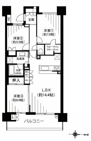 Floor plan. 3LDK, Price 35,900,000 yen, Occupied area 81.19 sq m , Good Floor balcony area 12.56 sq m usability