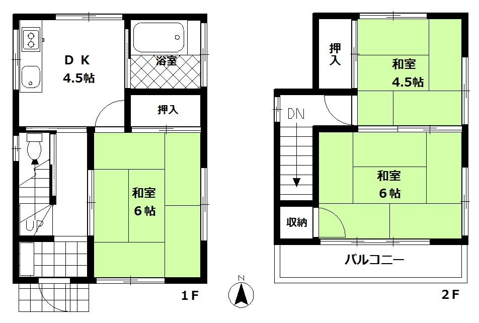 Floor plan. 9.5 million yen, 3DK, Land area 50.75 sq m , Building area 51.03 sq m south balcony, Bright in all rooms two sides lighting, There is a sense of openness, Two-story house.