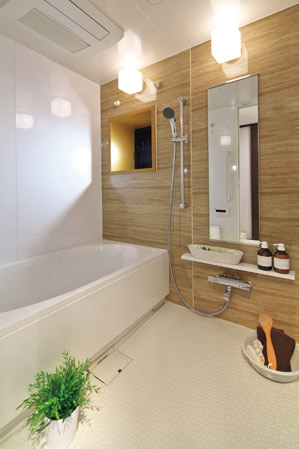 Bathing-wash room.  [Bathroom] Also in the bathroom, Sincerely relaxing consideration. It is possible to relax comfortably, Bathroom of 1.4m × 1.8m size. Also, Barrier-free entrance Ya, Care of also in such ease we care enough.