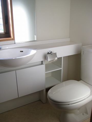 Toilet. Spacious toilet with a wash basin