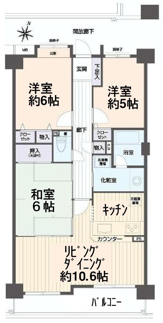 Floor plan. 3LDK, Price 20.8 million yen, Footprint 68.9 sq m , Balcony area 7.78 sq m