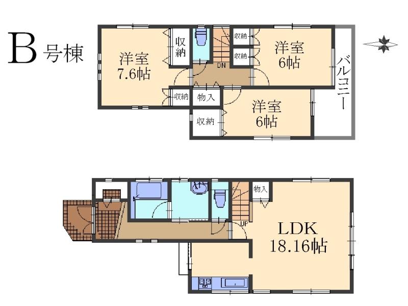 Floor plan. (B Building), Price 35,800,000 yen, 3LDK, Land area 88.14 sq m , Building area 94.78 sq m