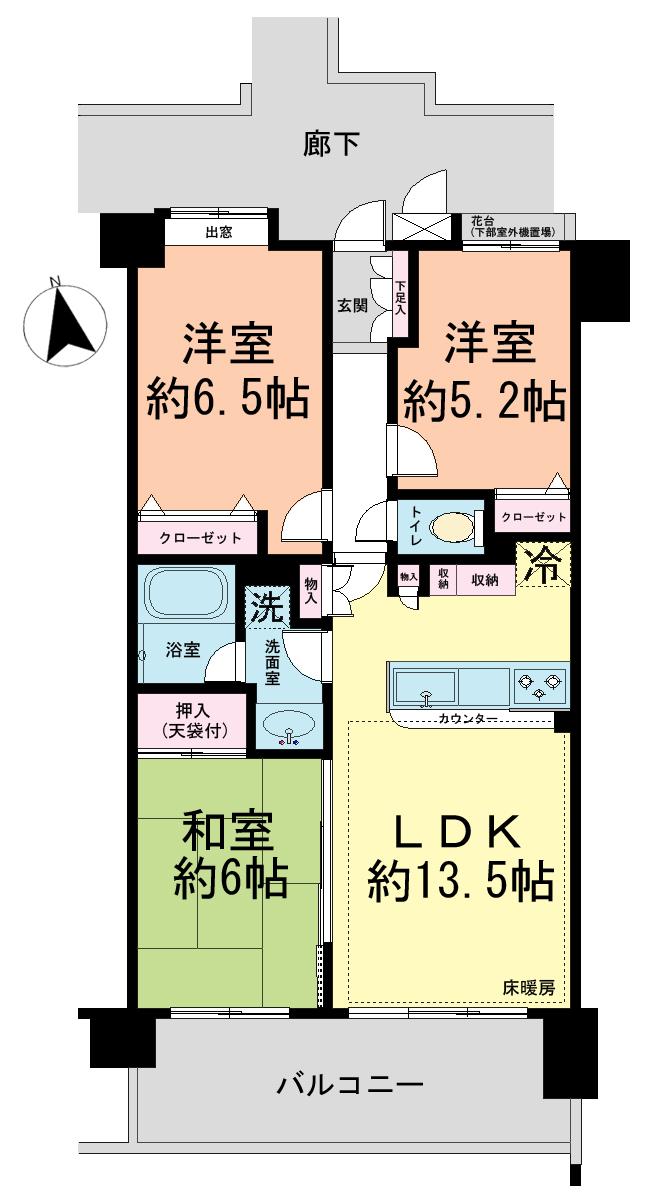 Floor plan. 3LDK, Price 24,800,000 yen, Occupied area 66.74 sq m , Balcony area 11.16 sq m