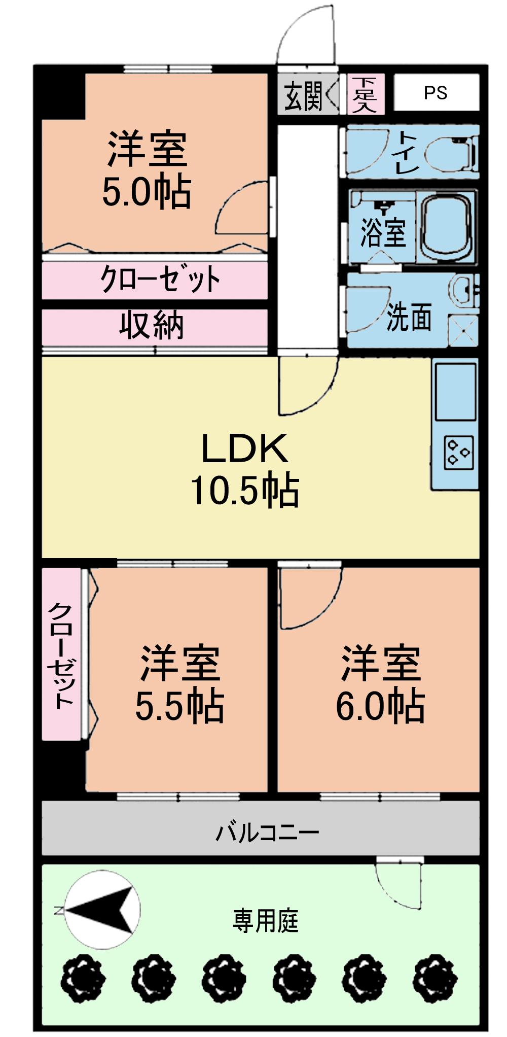 Floor plan. 3LDK, Price 17.8 million yen, Footprint 62.7 sq m , Balcony area 6.6 sq m