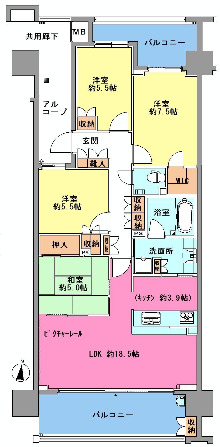 Floor plan. 4LDK, Price 40,800,000 yen, Footprint 94 sq m , Balcony area 28.62 sq m