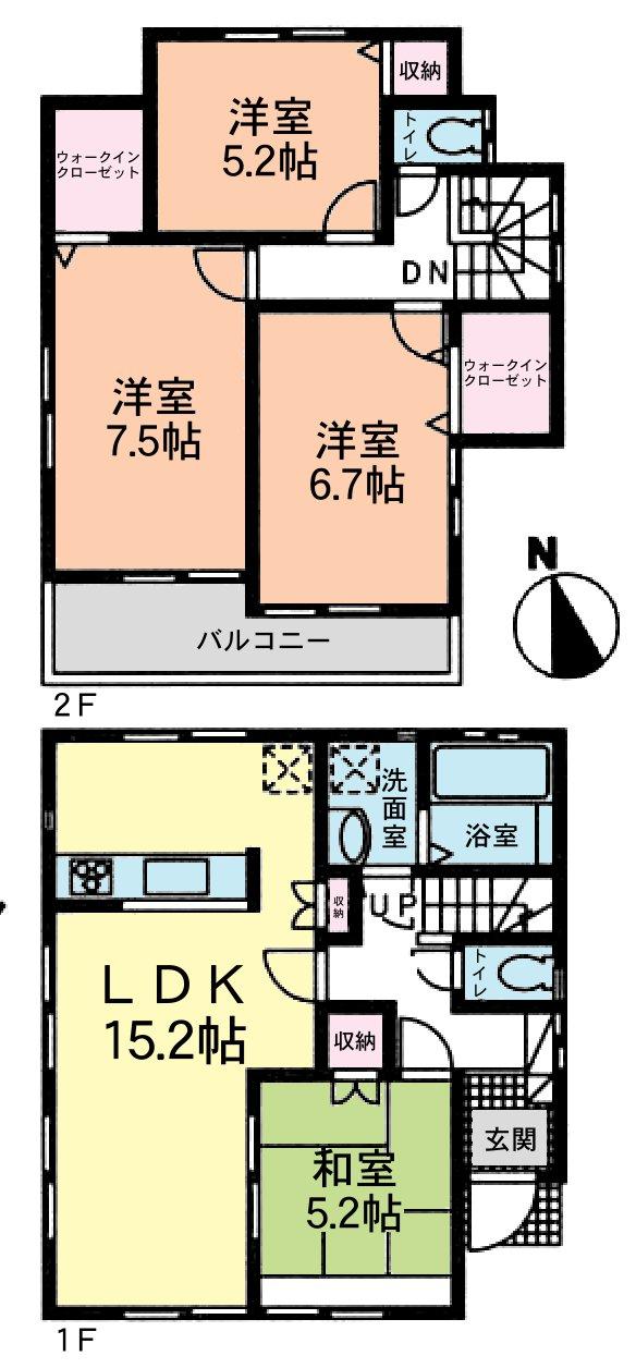 Floor plan. (Building 2), Price 42,800,000 yen, 4LDK, Land area 90 sq m , Building area 95.43 sq m