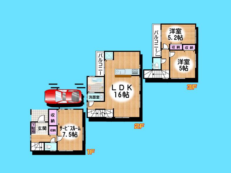 Floor plan. 33,800,000 yen, 3LDK, Land area 58.06 sq m , Building area 80.73 sq m  , Yes Car space ◆  Weekdays, It is possible your visit. Contact us, Free dial  [ 0120-40-4771 ]  Until. Nearby properties also will introduce Adachi. First, Please contact us