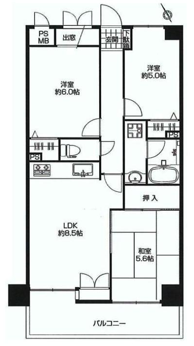 Floor plan. 3LDK, Price 20,990,000 yen, Footprint 58.2 sq m , Balcony area 7.32 sq m floor plan
