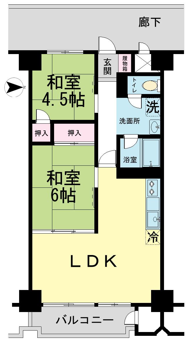 Floor plan. 2LDK, Price 8.9 million yen, Occupied area 59.08 sq m , Balcony area 5.04 sq m