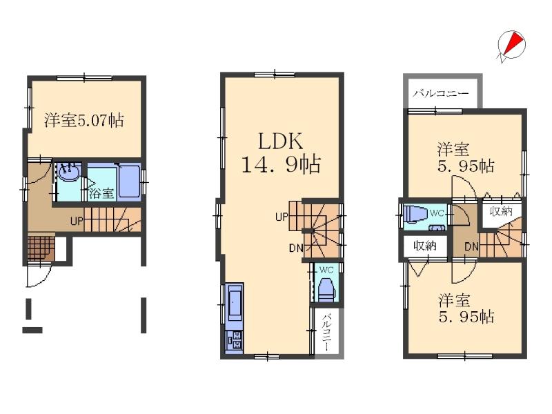 Floor plan. 33,800,000 yen, 3LDK, Land area 37.68 sq m , Building area 84.7 sq m floor plan