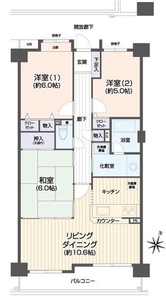 Floor plan. 3LDK, Price 20.8 million yen, Footprint 88.8 sq m , Balcony area 7.78 sq m