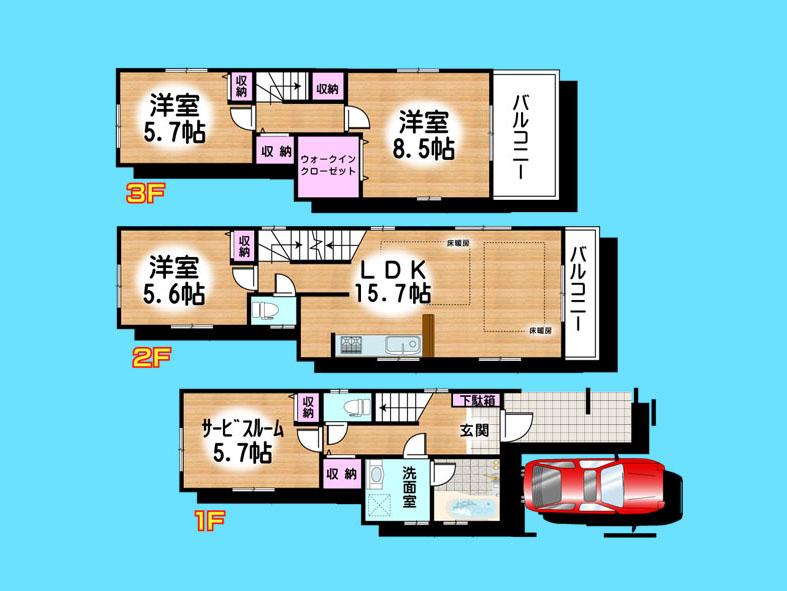 Floor plan. 39,800,000 yen, 4LDK, Land area 66.45 sq m , Building area 112.59 sq m  , Yes Car space ◆  Weekdays, It is possible your visit. Contact us, Free dial  [ 0120-40-4771 ]  Until. Nearby properties also will introduce Adachi. First, Please contact us