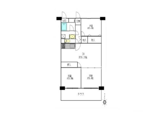 Floor plan. 3DK, Price 16,900,000 yen, Footprint 61.6 sq m , Balcony area 8.4 sq m
