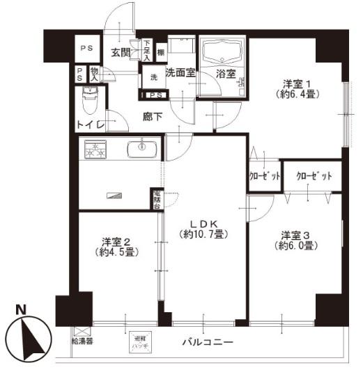 Floor plan. 3LDK, Price 25,900,000 yen, Footprint 60 sq m , Balcony area 7.3 sq m