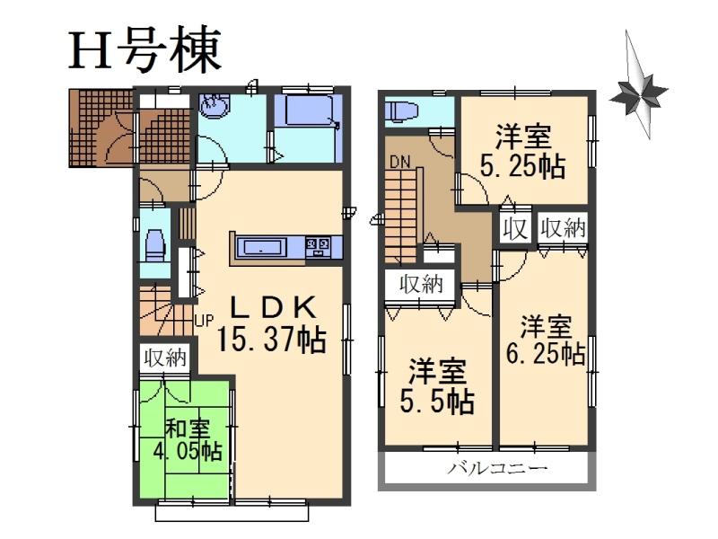 Floor plan. (H Building), Price 31,800,000 yen, 4LDK, Land area 99.09 sq m , Building area 88.81 sq m