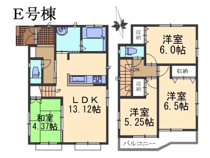 Floor plan. (E Building), Price 30,800,000 yen, 4LDK, Land area 90.9 sq m , Building area 83.83 sq m