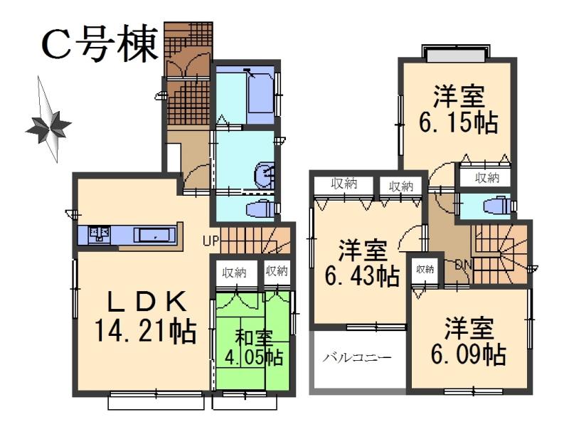 Floor plan. (C Building), Price 30,800,000 yen, 4LDK, Land area 85.11 sq m , Building area 88.91 sq m