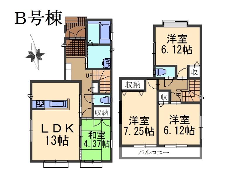 Floor plan. (B Building), Price 32,800,000 yen, 4LDK, Land area 85.09 sq m , Building area 90.36 sq m