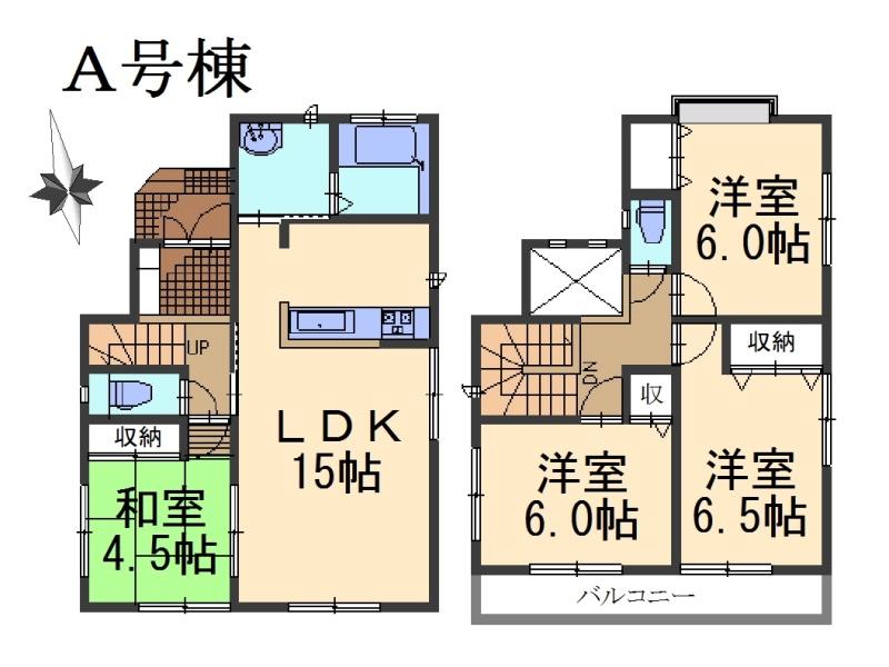 Floor plan. (A Building), Price 35,800,000 yen, 4LDK, Land area 85.06 sq m , Building area 89.84 sq m