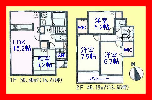 Floor plan. 42,800,000 yen, 4LDK, Land area 90 sq m , Facing the building area 95.43 sq m south road