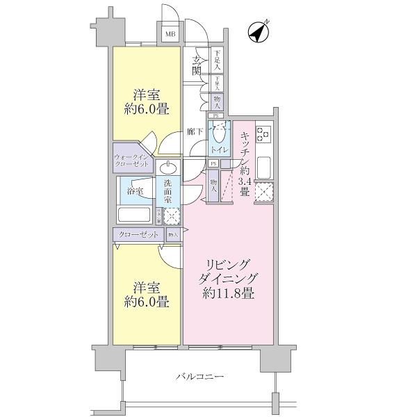 Floor plan. 2LDK, Price 19.9 million yen, Occupied area 60.62 sq m , Balcony area 11.06 sq m 9 floor, Yang per per southeast ・ View is good.