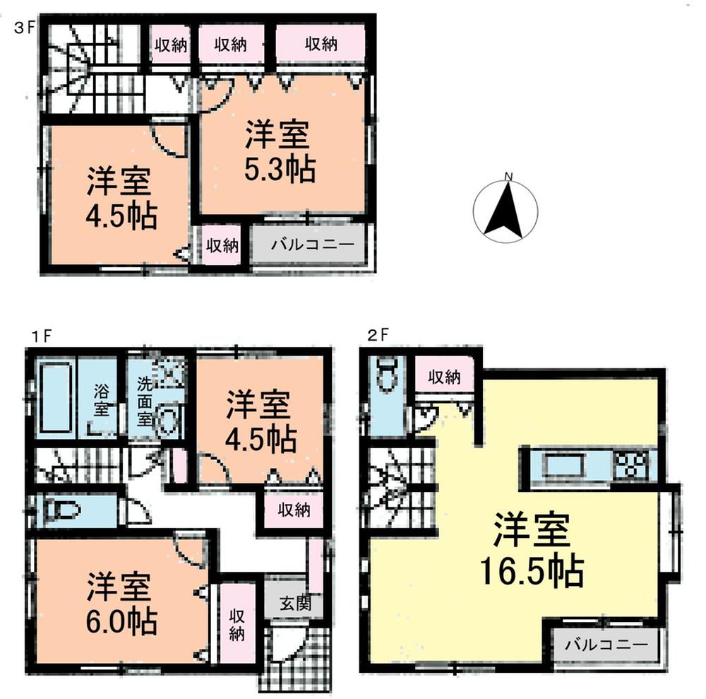 Floor plan. (Building 2), Price 35,800,000 yen, 4LDK, Land area 88.02 sq m , Building area 94.8 sq m