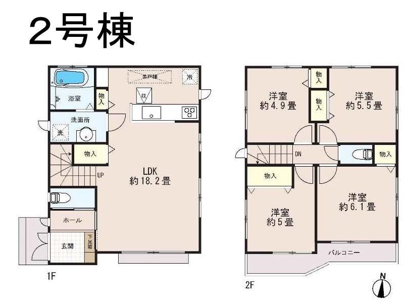 Floor plan. (Building 2), Price 36,800,000 yen, 4LDK, Land area 92.87 sq m , Building area 90.88 sq m
