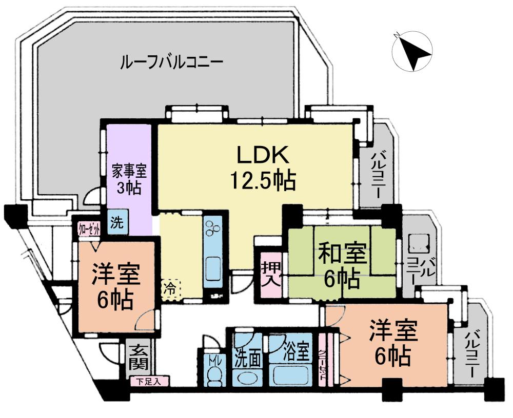 Floor plan. 3LDK, Price 20.8 million yen, Footprint 85.6 sq m , Balcony area 9.36 sq m