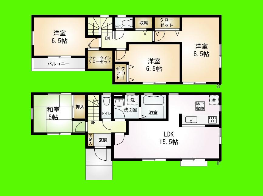 Floor plan. (1 Building), Price 33,300,000 yen, 4LDK, Land area 100.88 sq m , Building area 99.36 sq m