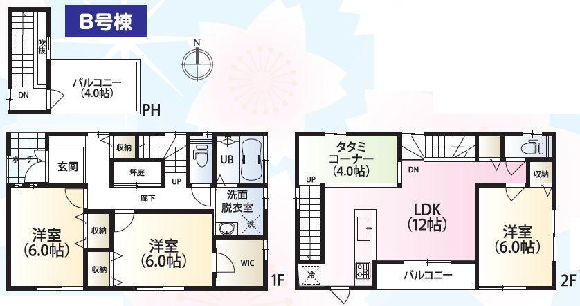 Floor plan. (B Building), Price 34,800,000 yen, 3LDK, Land area 102.74 sq m , Building area 97.29 sq m