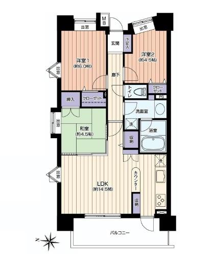 Floor plan. 3LDK, Price 25,800,000 yen, Occupied area 65.76 sq m , Balcony area 9.17 sq m