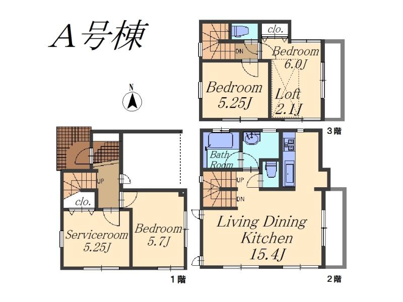 Floor plan. (A Building), Price 34,800,000 yen, 3LDK+S, Land area 59.08 sq m , Building area 93.56 sq m