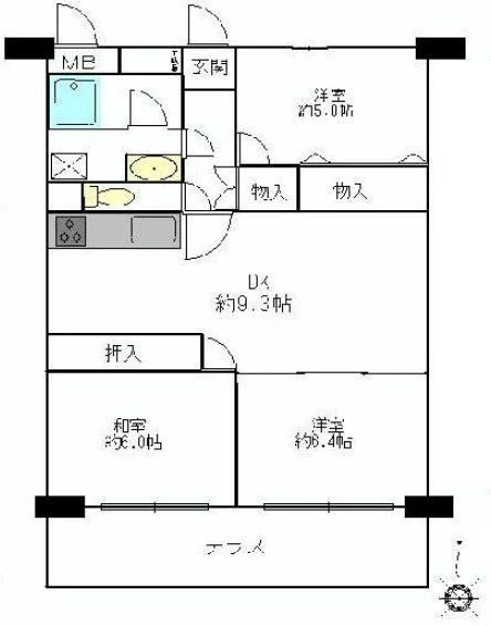 Floor plan. 3DK, Price 16,900,000 yen, Footprint 61.6 sq m , Good Floor balcony area 8.4 sq m usability