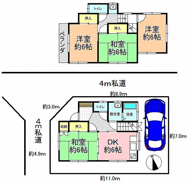 Floor plan. 13.8 million yen, 4DK, Land area 75 sq m , Building area 76.59 sq m