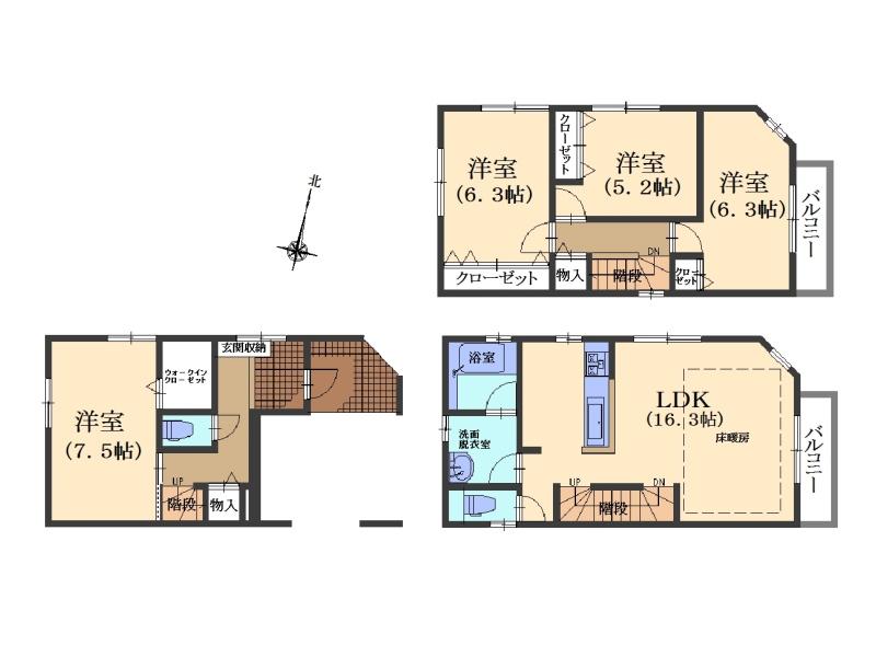 Floor plan. (A Building), Price 37,300,000 yen, 4LDK, Land area 56.24 sq m , Building area 112.99 sq m