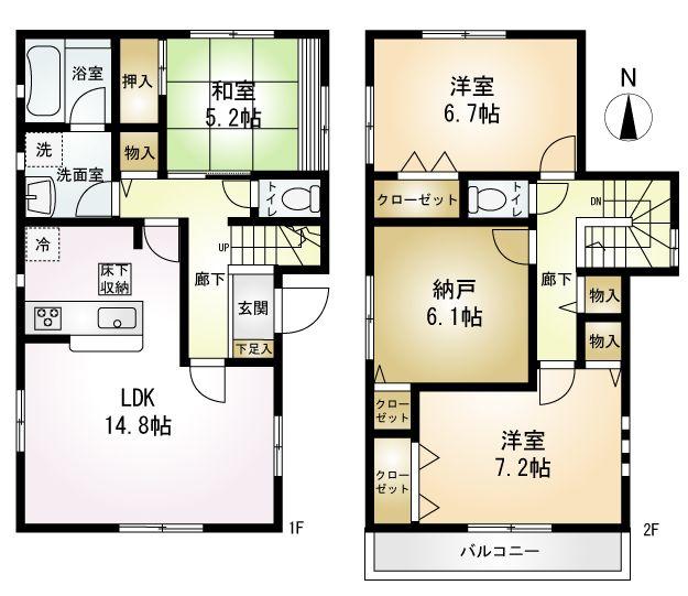 Floor plan. (Building 2), Price 34,800,000 yen, 4LDK, Land area 106.5 sq m , Building area 96.78 sq m