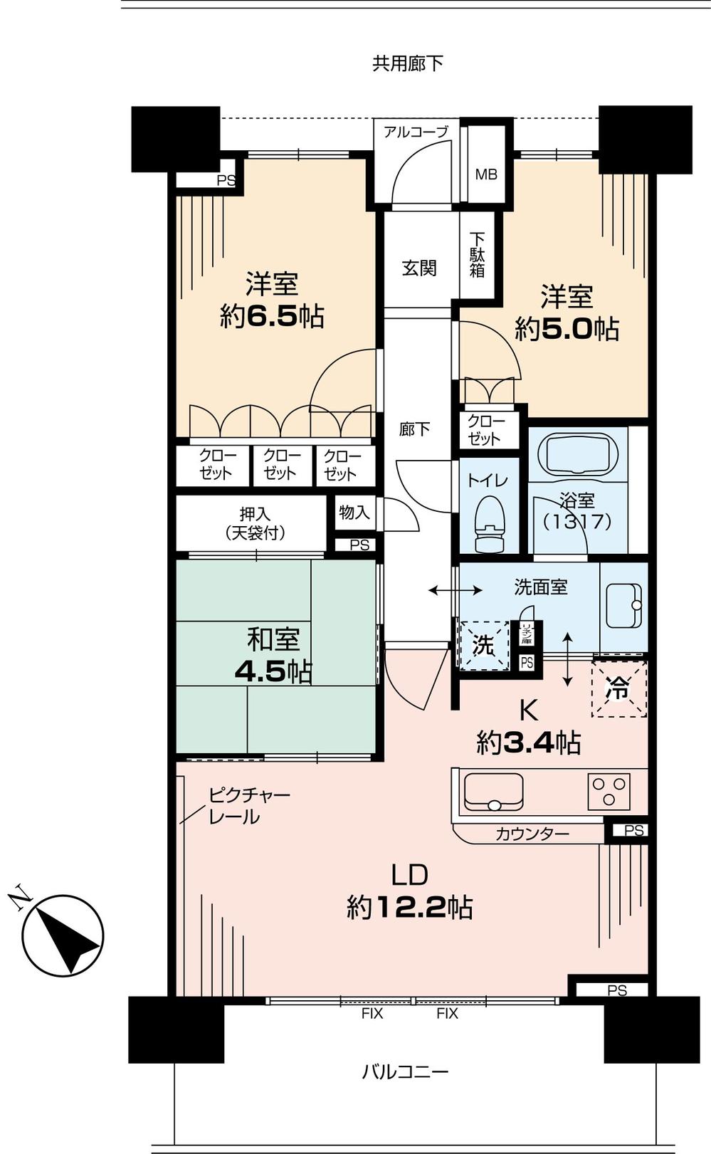 Floor plan. 3LDK, Price 30,900,000 yen, Occupied area 70.41 sq m , Balcony area 12.5 sq m