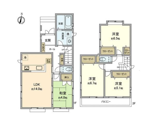 Floor plan. 31,900,000 yen, 4LDK, Land area 88.2 sq m , 2-story 4LDK of building area 92.95 sq m counter kitchen