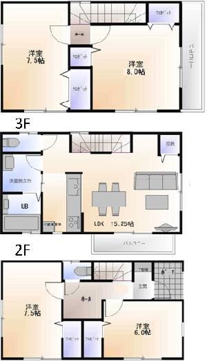 Floor plan. 38,800,000 yen, 4LDK, Land area 80.01 sq m , Building area 102.87 sq m 1 Building Floor