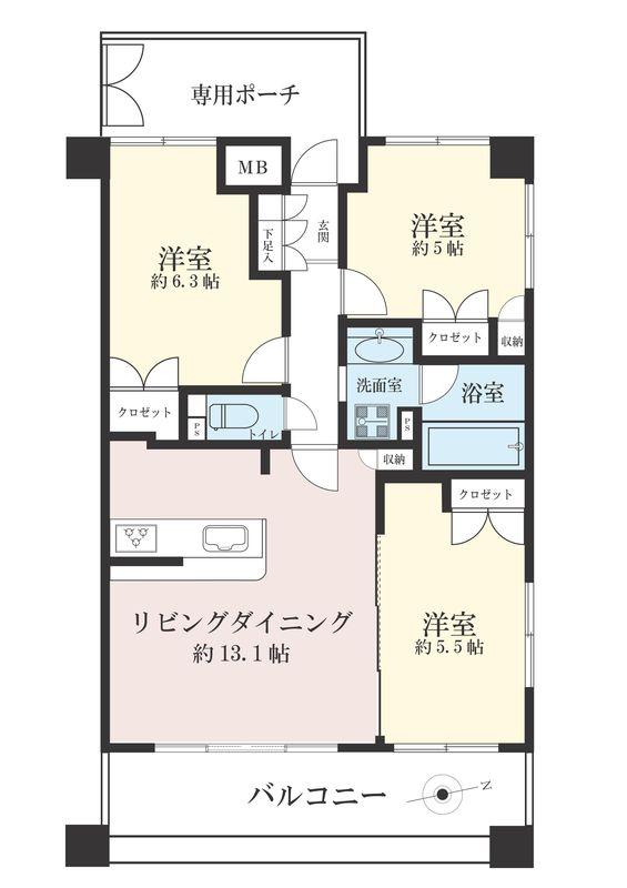 Floor plan. 3LDK, Price 20,300,000 yen, Occupied area 64.04 sq m , Balcony area 11.72 sq m Mato