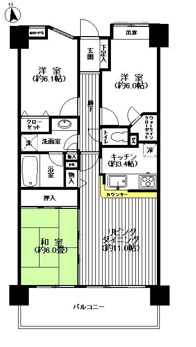 Floor plan. 3LDK, Price 23.5 million yen, Occupied area 72.72 sq m , Balcony area 11.52 sq m