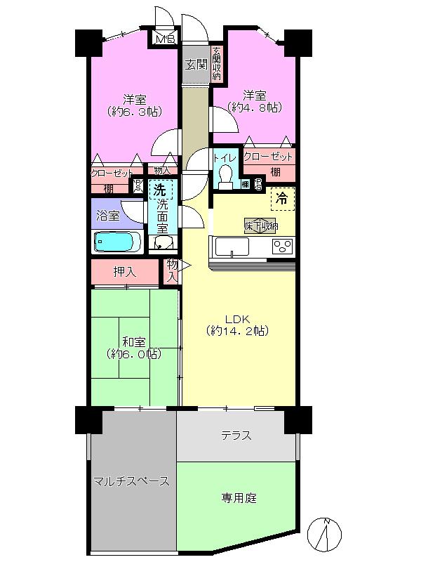 Floor plan. 3LDK, Price 22,800,000 yen, Occupied area 68.01 sq m