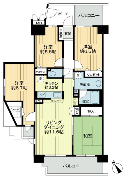 Floor plan. 4LDK, Price 29,800,000 yen, Occupied area 84.72 sq m , Balcony area 13.84 sq m   top floor ・ Corner room!