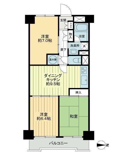 Floor plan. 3DK, Price 13.8 million yen, Footprint 64.4 sq m , Balcony area 6.72 sq m