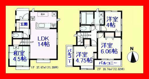 Floor plan. 33,800,000 yen, 4LDK, Land area 82.79 sq m , Building area 77.41 sq m south-facing