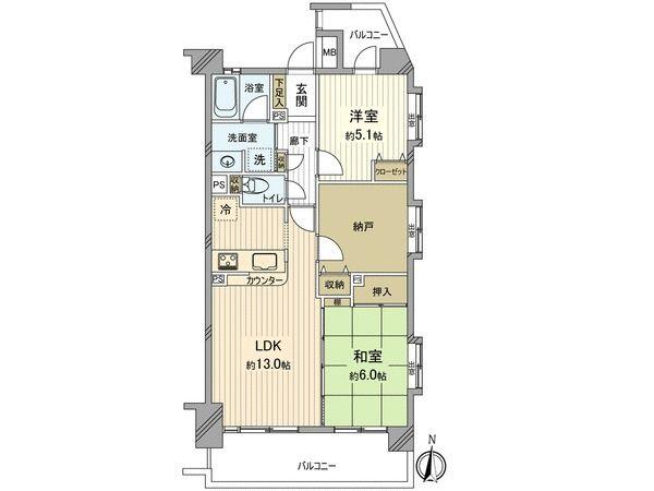 Floor plan. 2LDK+S, Price 23,900,000 yen, Occupied area 62.82 sq m , Balcony area 13.96 sq m
