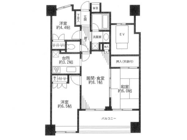 Floor plan. 3LDK, Price 17.1 million yen, Occupied area 63.68 sq m , Balcony area 9.07 sq m
