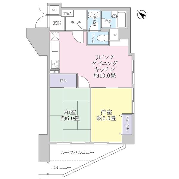 Floor plan. 2LDK, Price 16.8 million yen, Occupied area 46.73 sq m , Between the balcony area 1.96 sq m floor plan