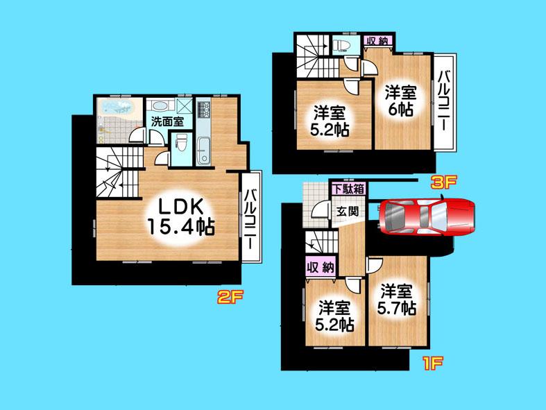 Floor plan. 34,800,000 yen, 4LDK, Land area 59.08 sq m , Building area 93.56 sq m  , Yes Car space ◆  Weekdays, It is possible your visit. Contact us, Free dial  [ 0120-40-4771 ]  Until. Nearby properties also will introduce Adachi. First, Please contact us